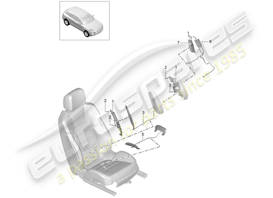 porsche 2018 (macan) regolazione del supporto lombare diagramma delle parti