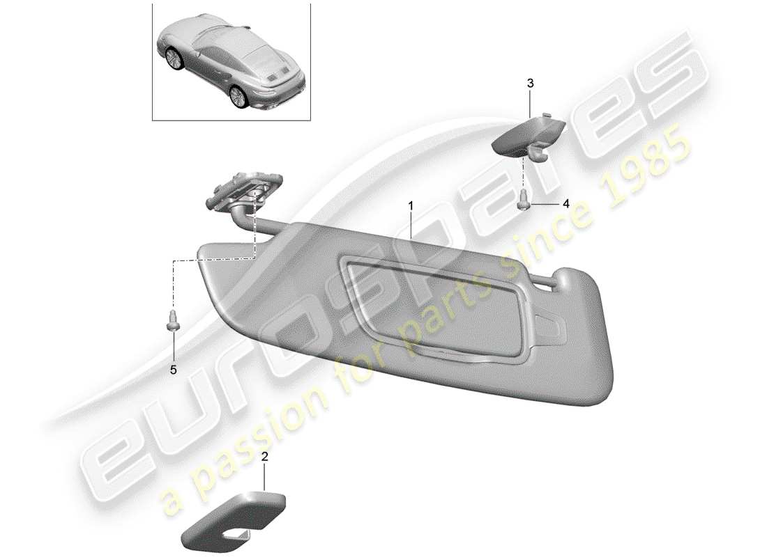 porsche 2019 (991-2 turbo) visiere da sole diagramma delle parti