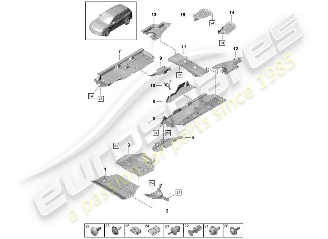 porsche 2019 (cayenne e3 9ya/9yb) liner diagramma delle parti