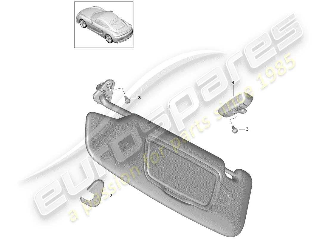 porsche 2016 (981 cayman gt4) schema delle parti delle visiere parasole