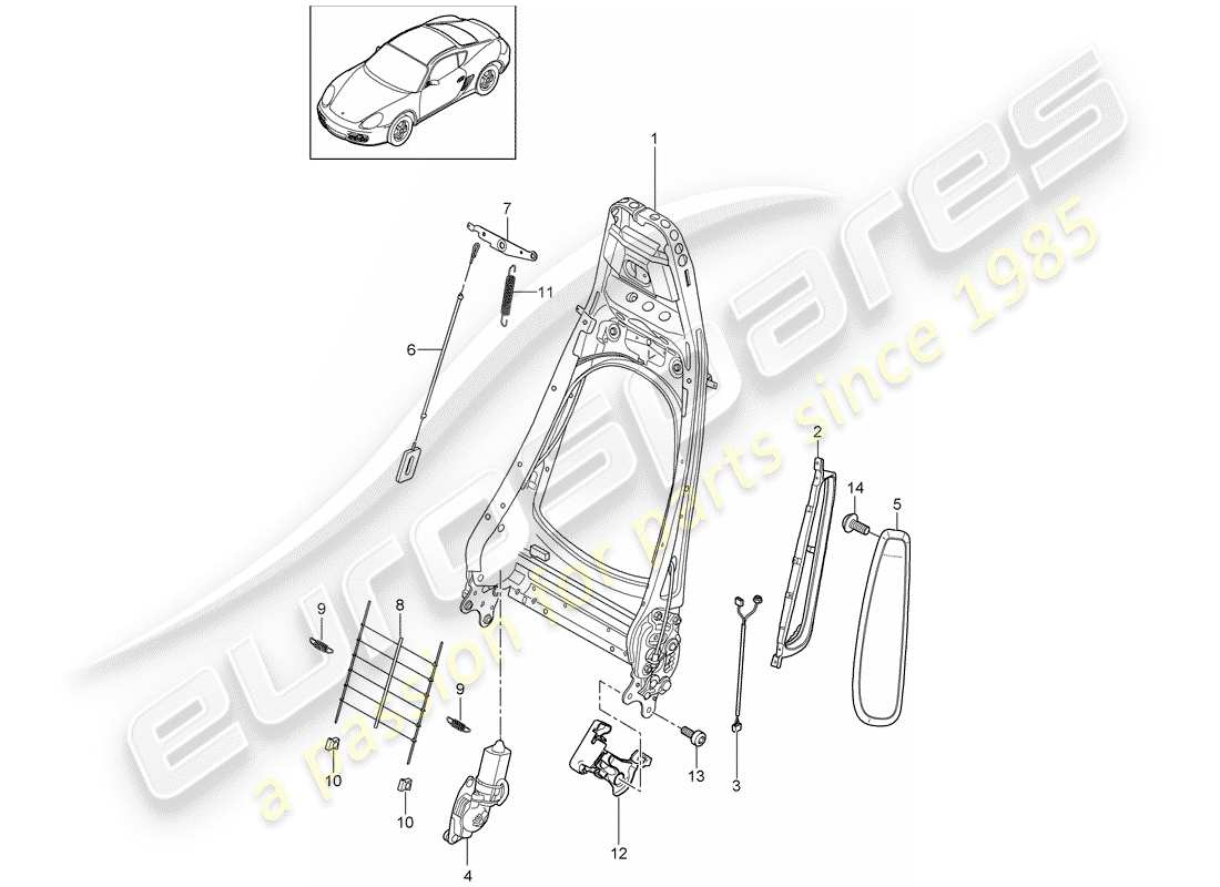 porsche 2011 (987 cayman) telaio schienale diagramma delle parti