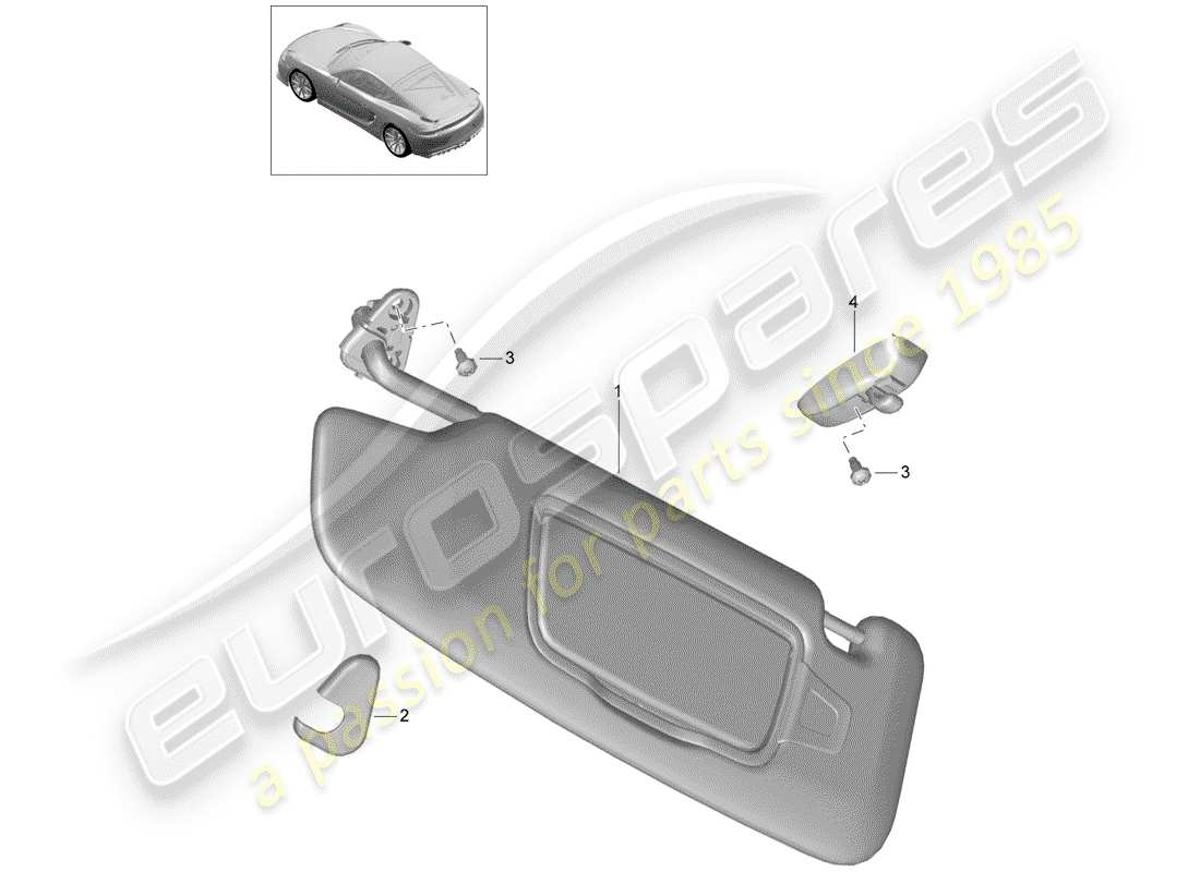 porsche 2016 (981 cayman gt4) schema delle parti delle visiere parasole