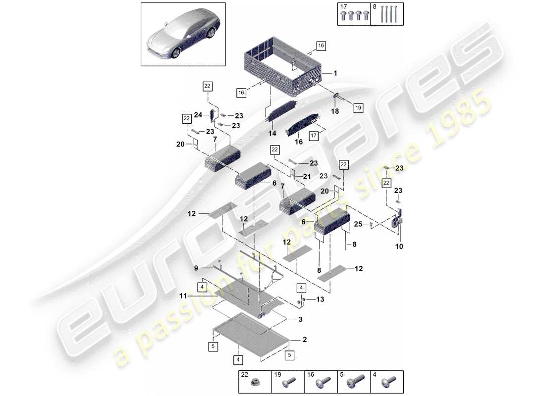 porsche 2019 (cayenne e3 9ya/9yb) batteria ibrida diagramma delle parti