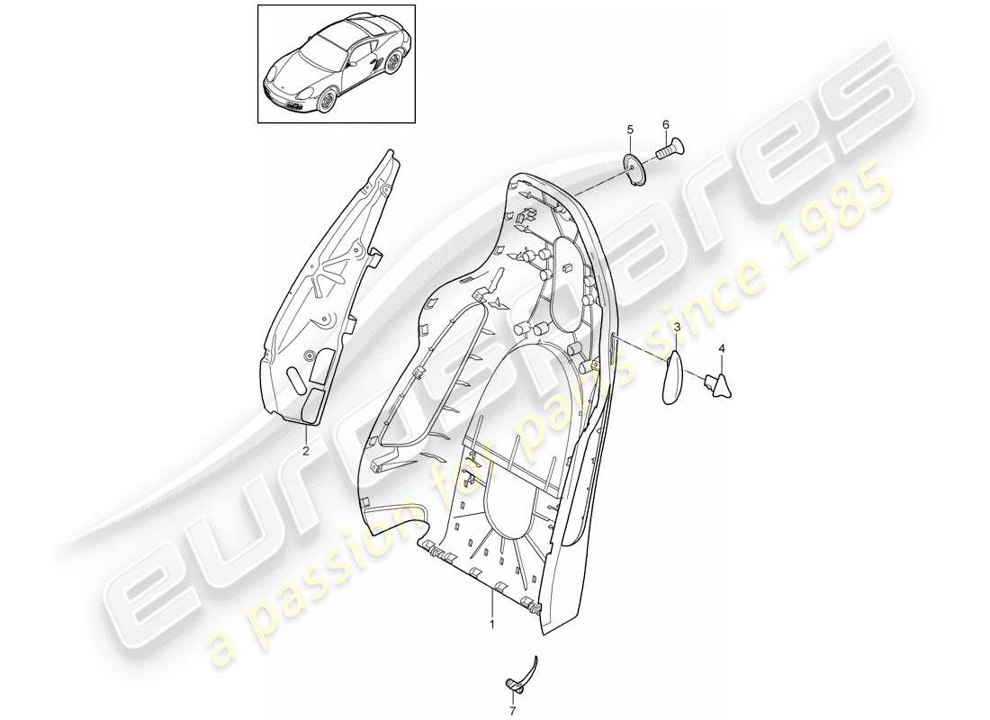 porsche 2012 (987 cayman) guscio dello schienale schema delle parti