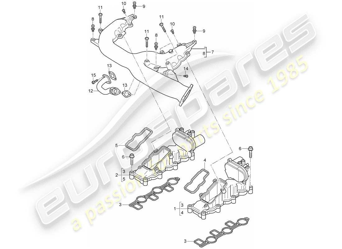 porsche 2010 (cayenne e1 9pa) collettore di aspirazione diagramma delle parti