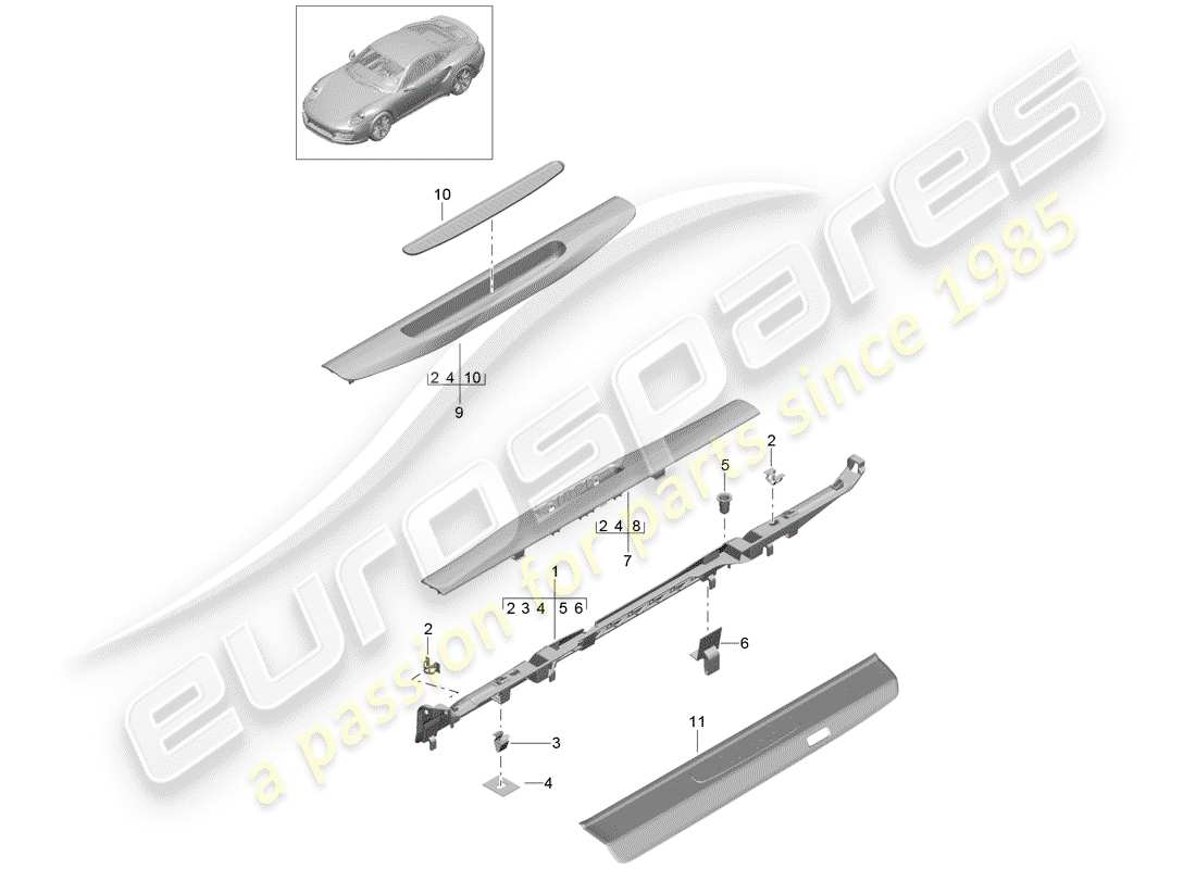 porsche 2019 (991-2 turbo) liner diagramma delle parti