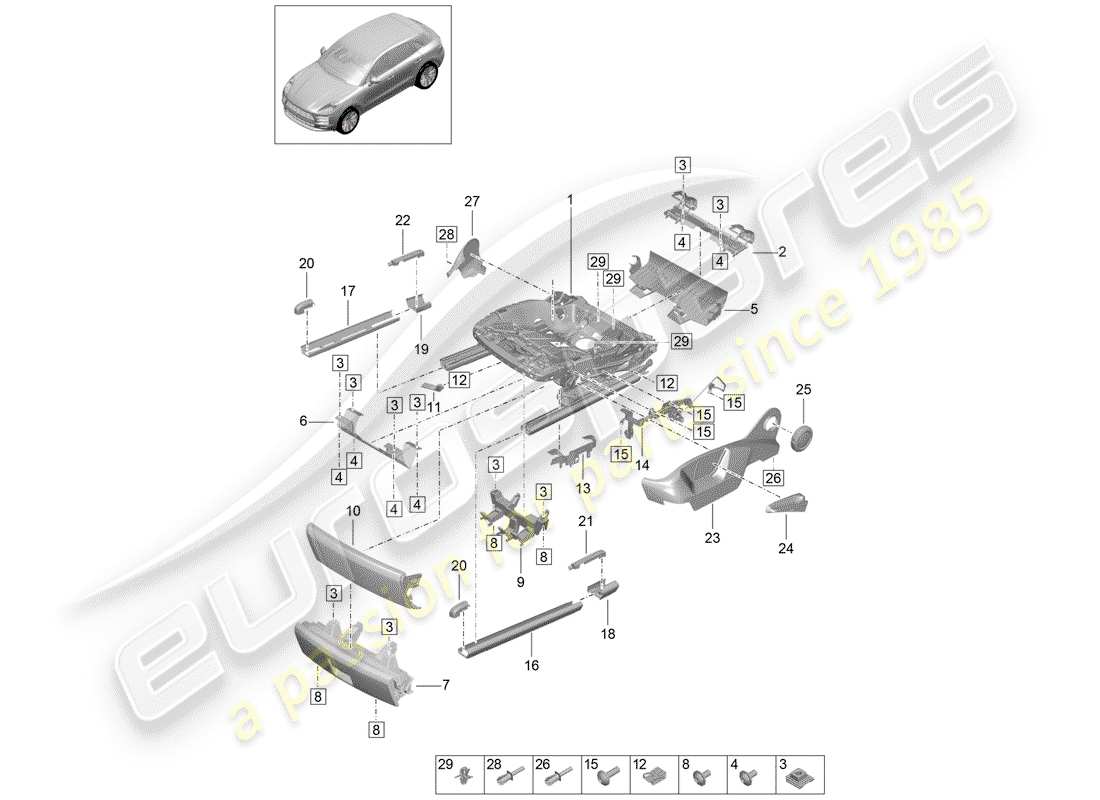 porsche 2019 (macan) telaio per sedile diagramma delle parti