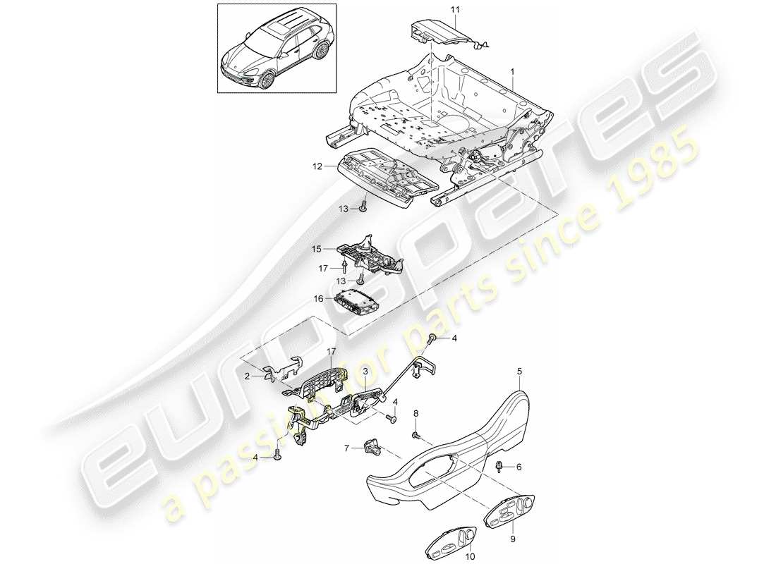 porsche 2017 (cayenne e2 92a) schema delle parti telaio del sedile