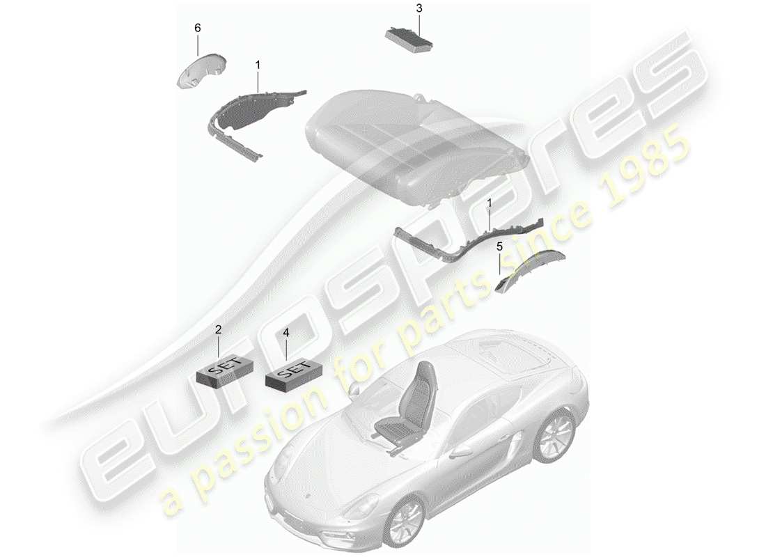 porsche 2014 (981 cayman) imbottitura per sedile diagramma delle parti