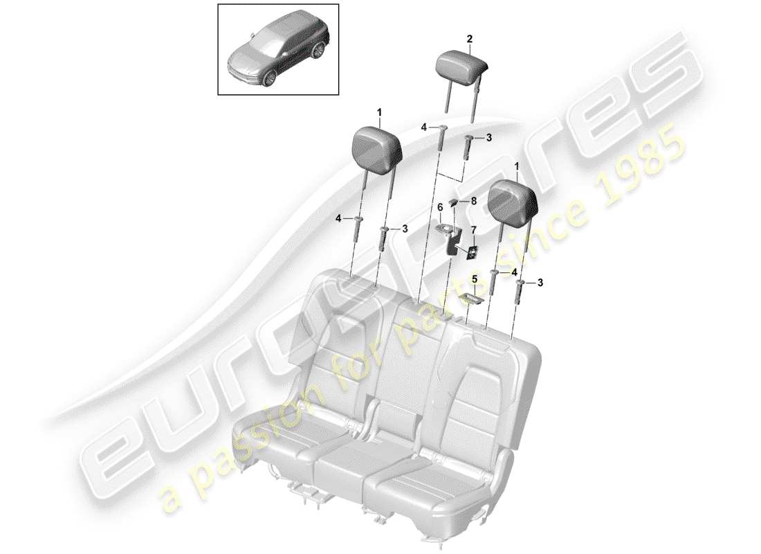 porsche 2019 (cayenne e3 9ya/9yb) diagramma delle parti poggiatesta