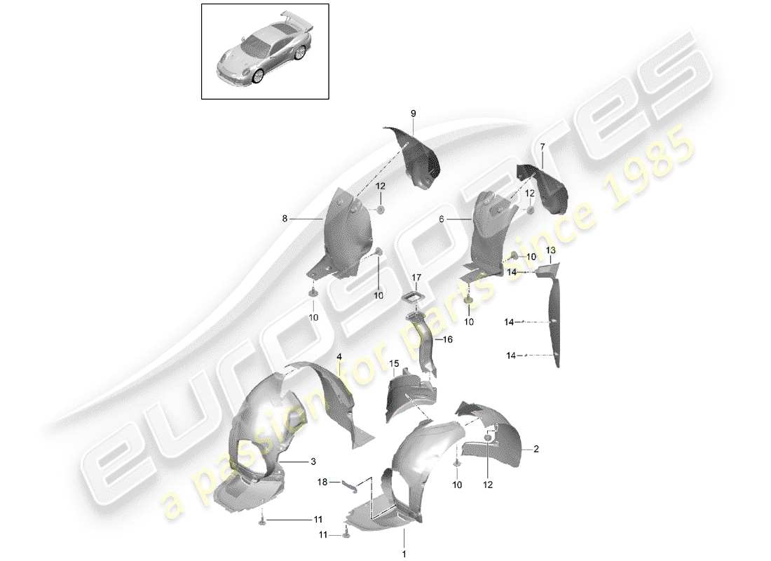 porsche 2016 (991-1 turbo) protezione della timoneria diagramma delle parti