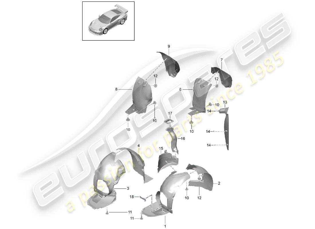 porsche 991 turbo (2016) protezione della timoneria diagramma delle parti