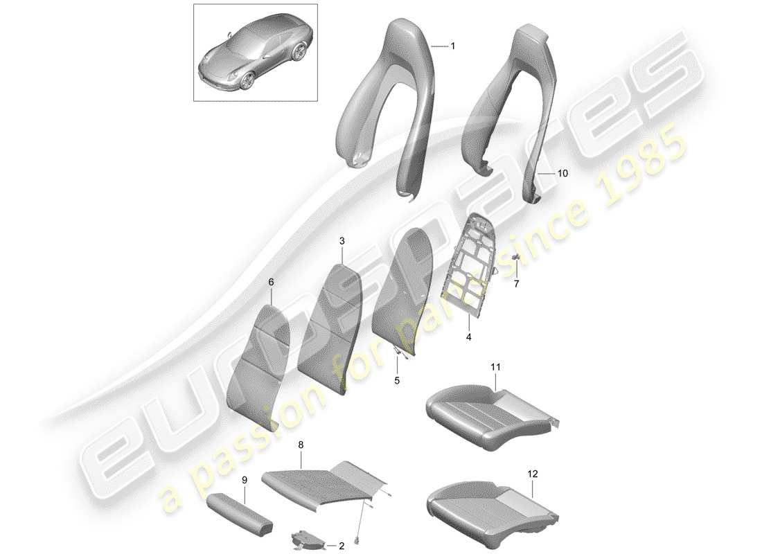 porsche 2015 (991-1) parte in schiuma diagramma delle parti