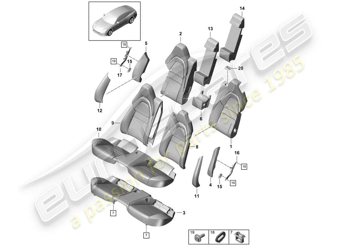 porsche 2017 (panamera 971-1) diagramma delle parti del sedile