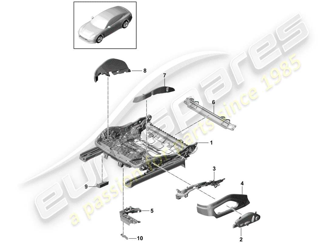 porsche 2019 (panamera 971-1) telaio del sedile diagramma delle parti