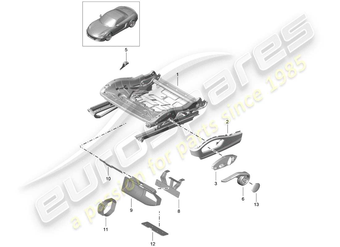 porsche 2013 (981 boxster) telaio del sedile diagramma delle parti