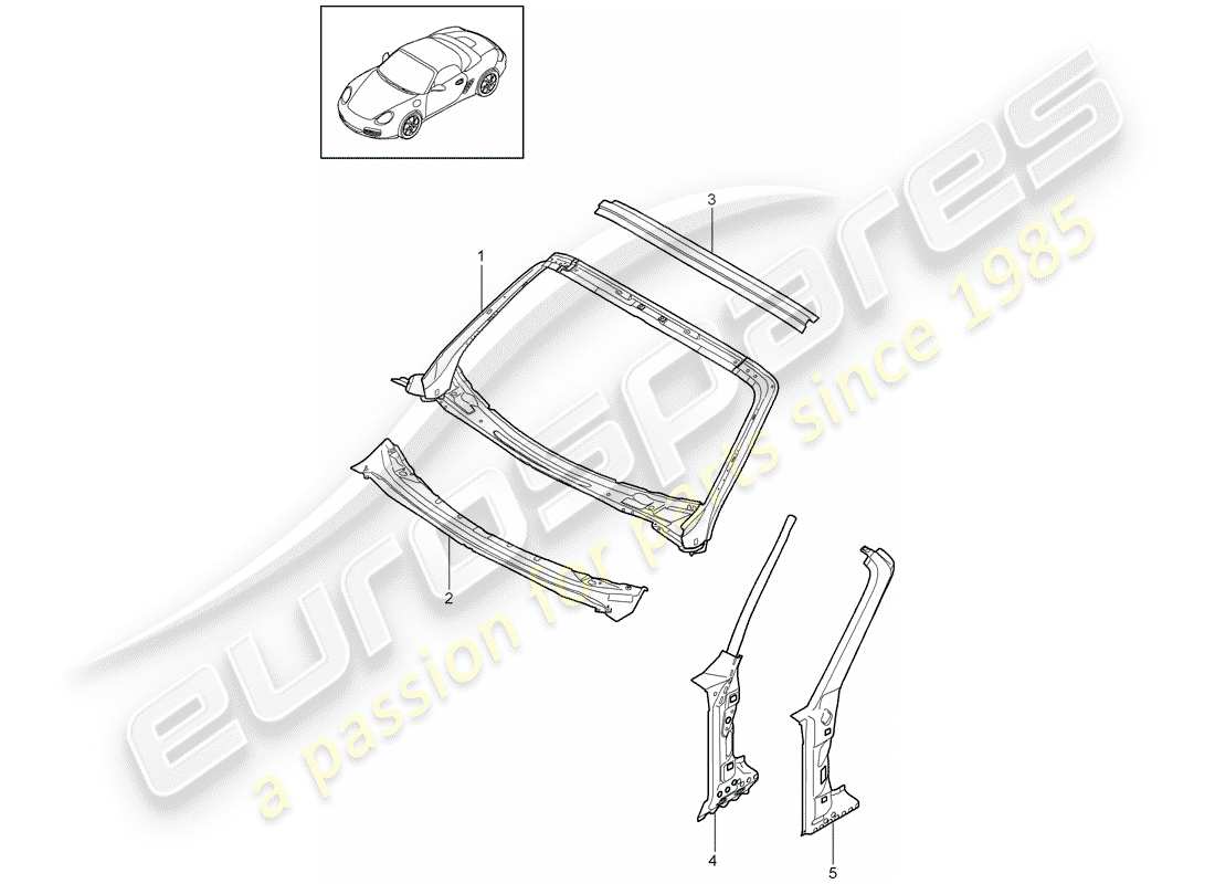 porsche 2010 (987 boxster) cappuccio diagramma delle parti