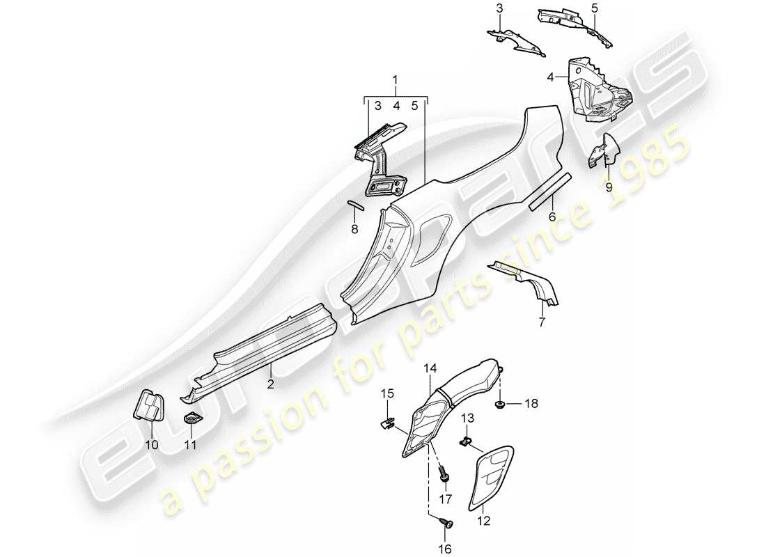 porsche 2009 997-2 turbo / gt2 pannello laterale schema delle parti