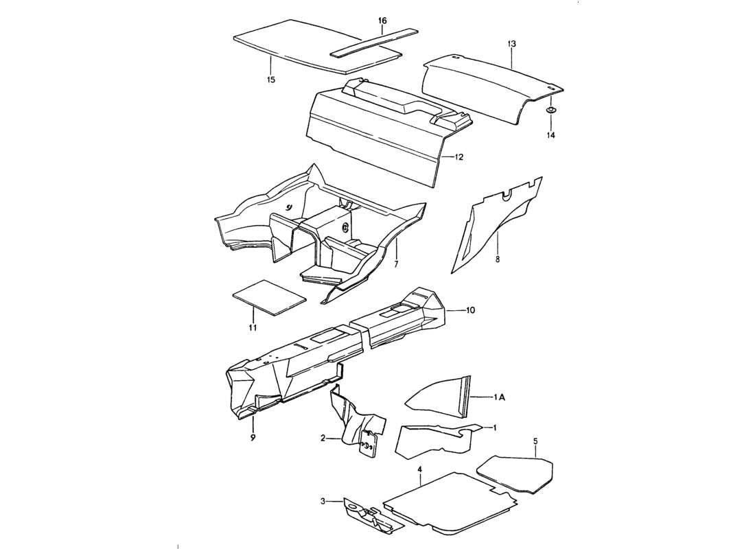 porsche 1994 (964) scocca - assorbitori acustici diagramma delle parti
