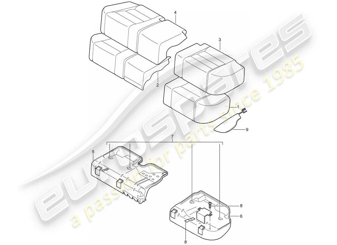 porsche 2008 (cayenne e1 9pa) parte in schiuma diagramma delle parti