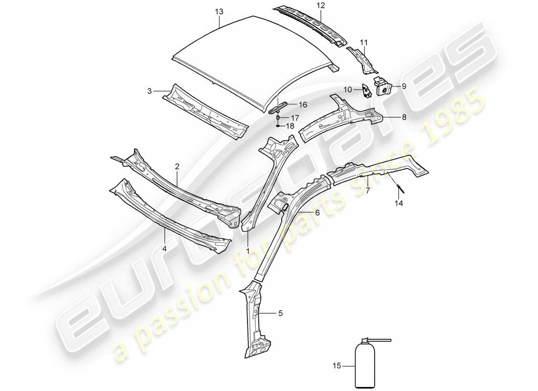 porsche 2007 (987 cayman) diagramma delle parti del tetto