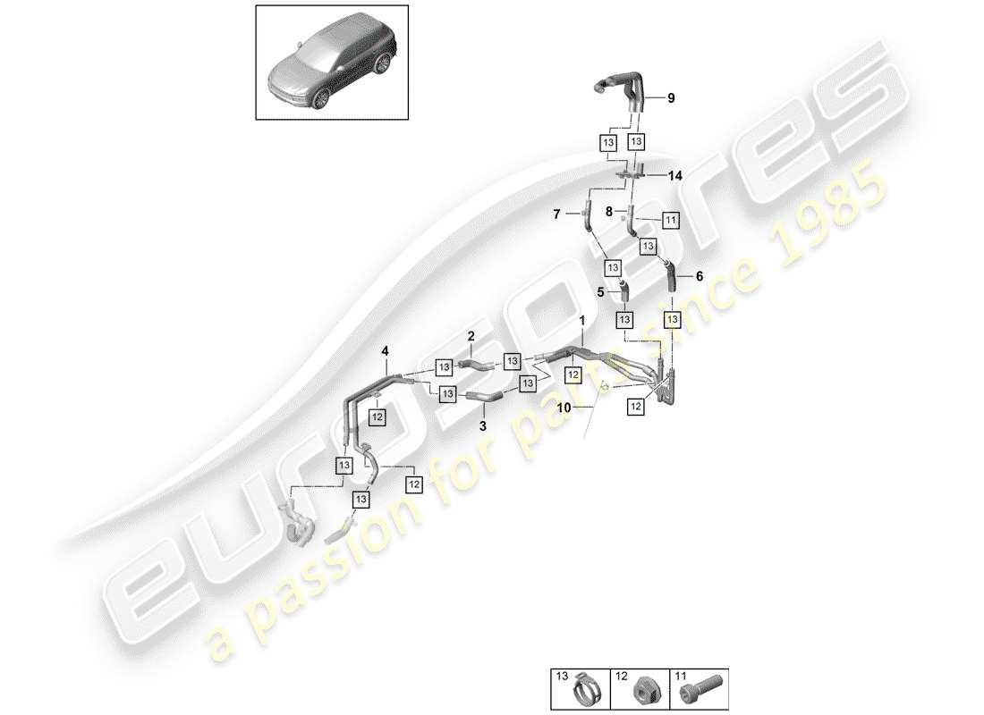 porsche 2020 (cayenne e3 9ya/9yb) diagramma delle parti del riscaldatore