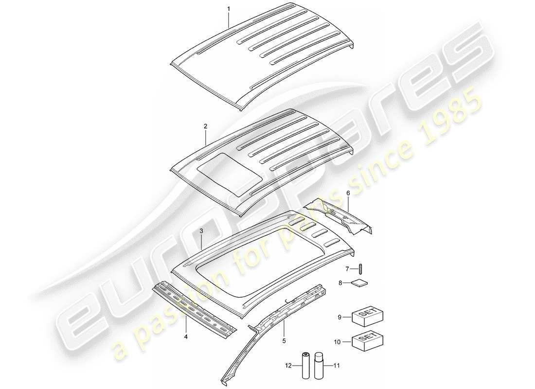 porsche 2009 (cayenne e1 9pa) tetto diagramma delle parti