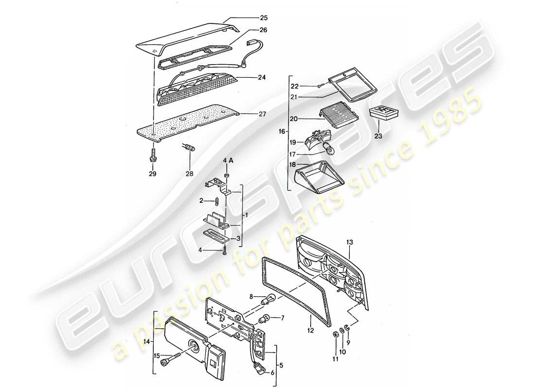 porsche 1990 (944) luce targa - luce posteriore - luce stop supplementare schema parte