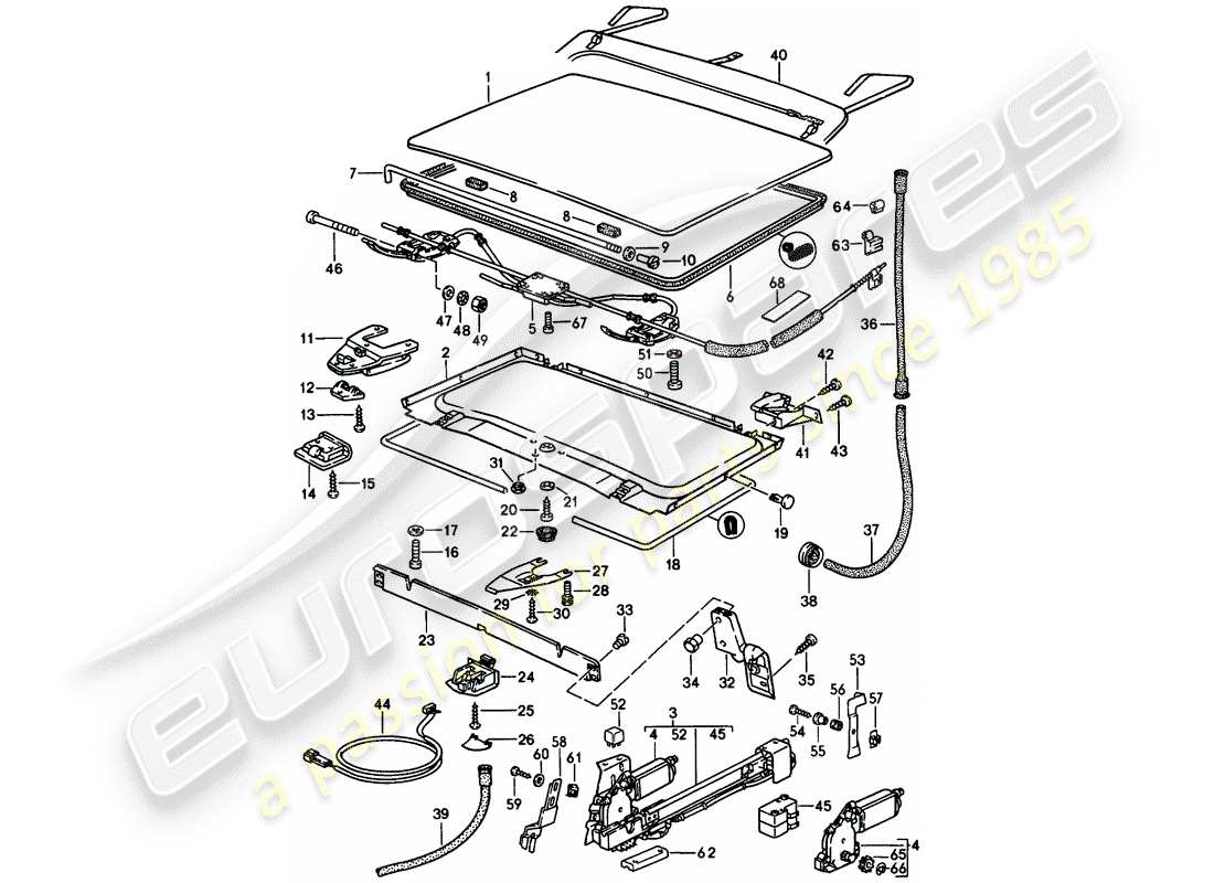 porsche 1982 (944) tetto sollevabile - d - mj 1984>> schema delle parti