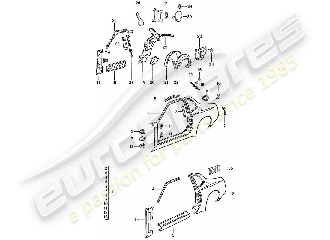 porsche 1982 (944) pannello laterale diagramma delle parti