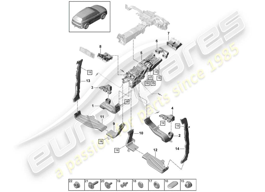 porsche 2020 (cayenne e3 9ya/9yb) diagramma delle parti del condotto dell'aria