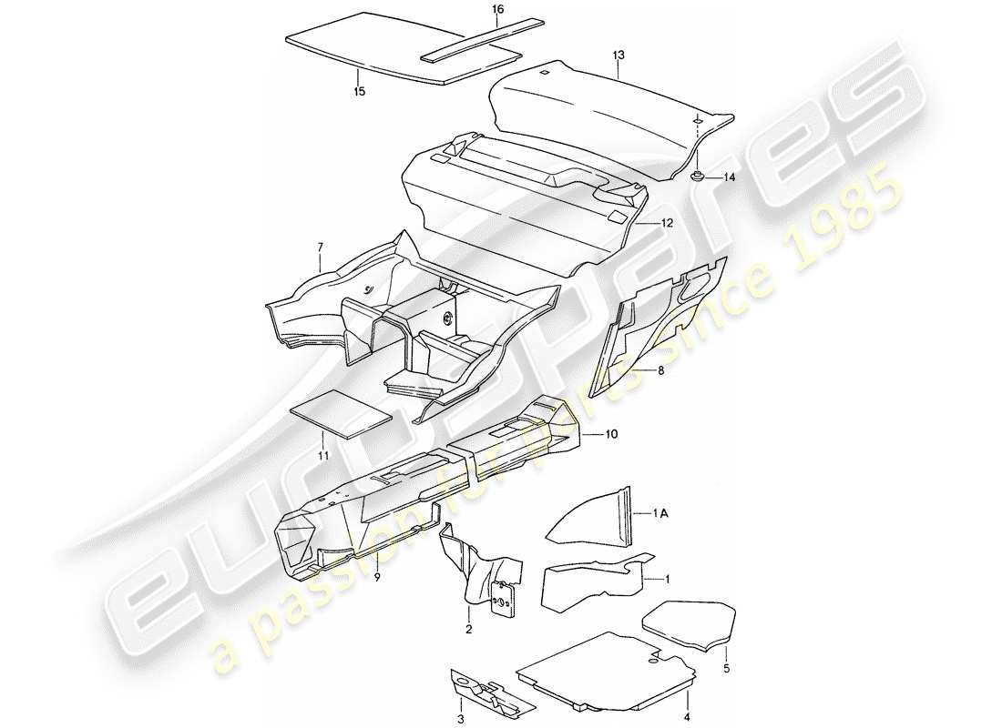 porsche 1995 (993) scocca - assorbitori acustici diagramma delle parti