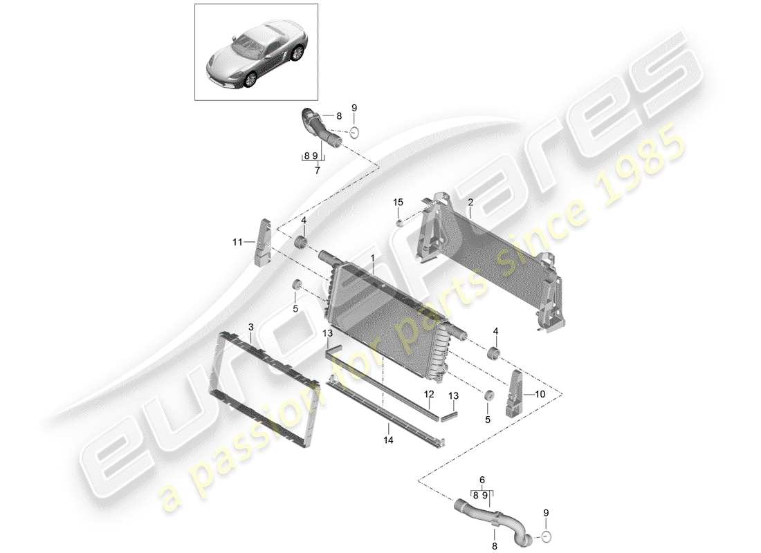 porsche 718 boxster (2019) diagramma delle parti del radiatore