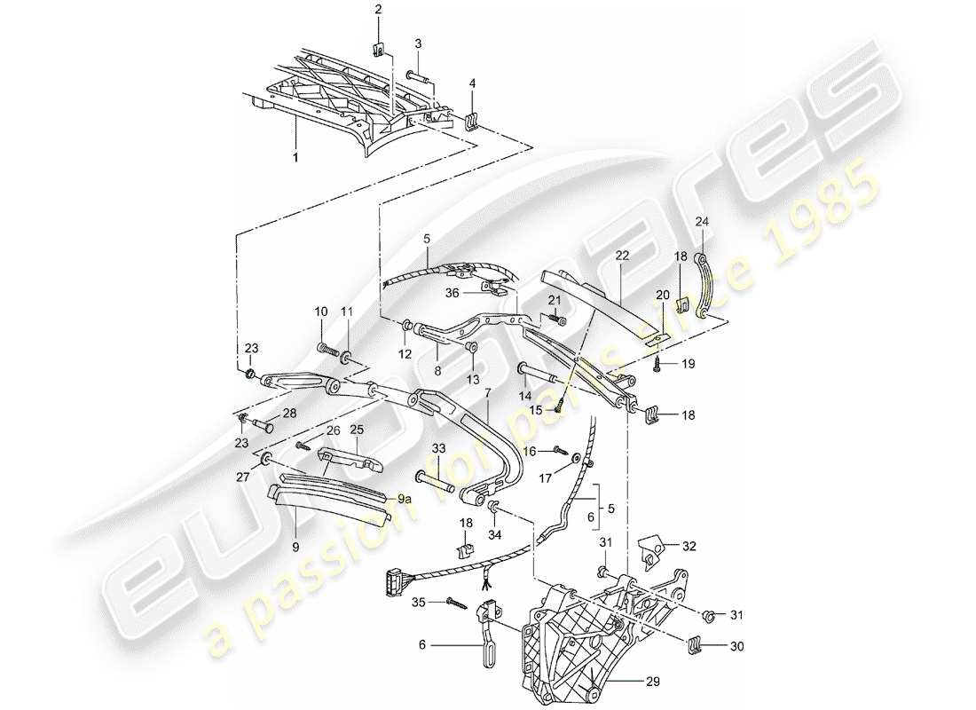 porsche 1999 (996) telaio superiore - parti singole diagramma delle parti