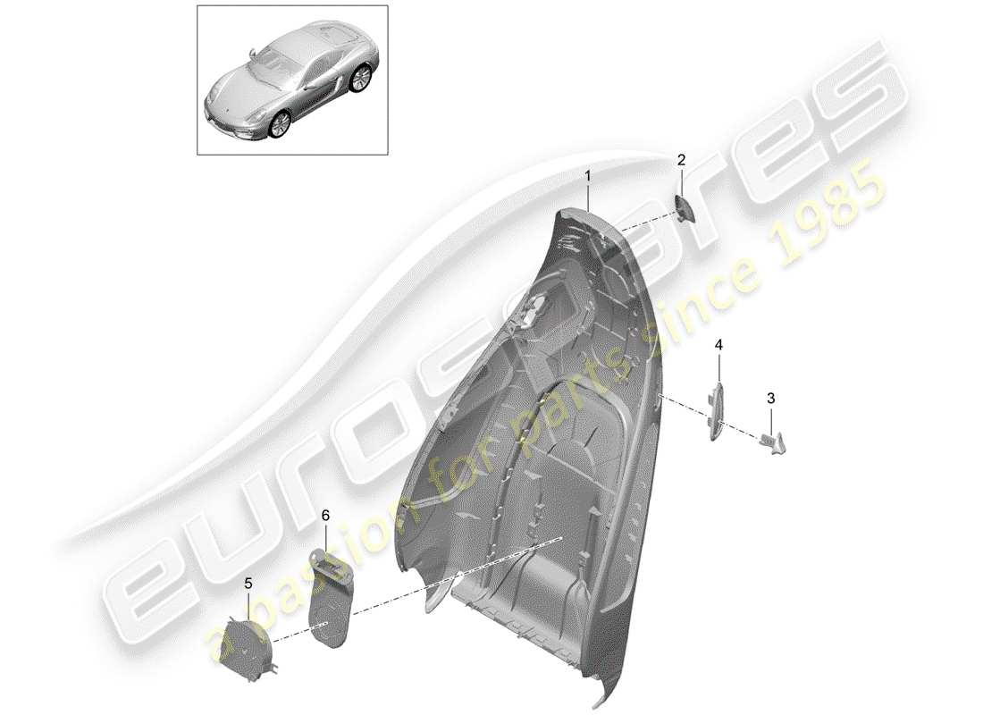 porsche 2014 (981 cayman) guscio dello schienale diagramma delle parti