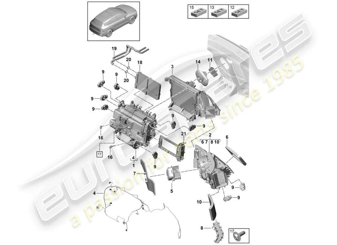 porsche 2018 (cayenne e3 9ya/9yb) condizionatore diagramma delle parti