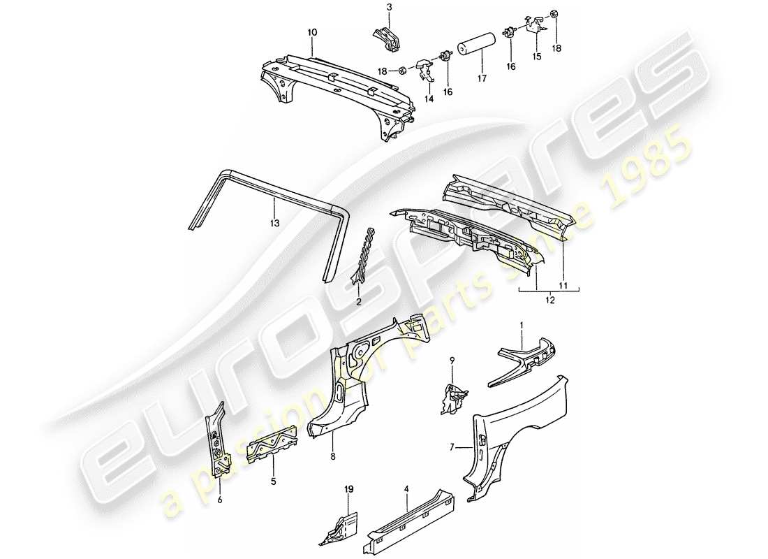 porsche 1994 (968) pannello laterale - telaio del parabrezza - piastra terminale schema parte
