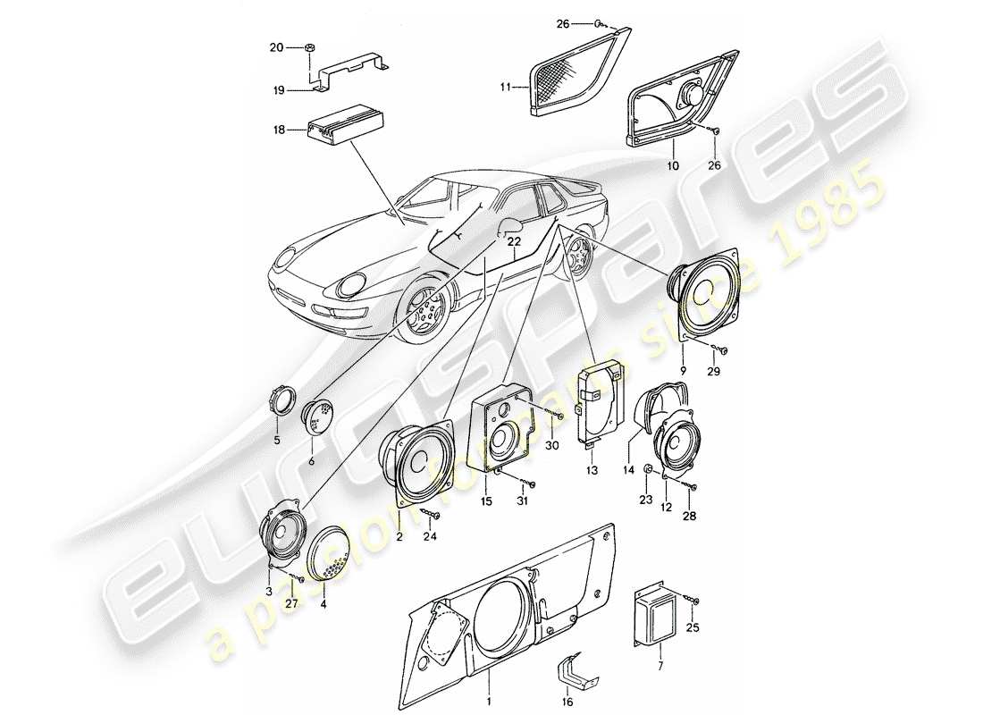 porsche 1993 (968) altoparlante - impianto audio - amplificatore - d - mj 1994>> schema delle parti