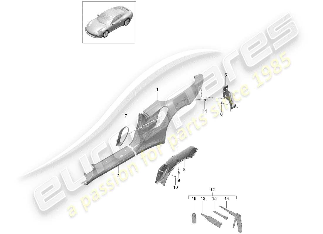 porsche 2014 (991-1 turbo) pannello laterale diagramma delle parti