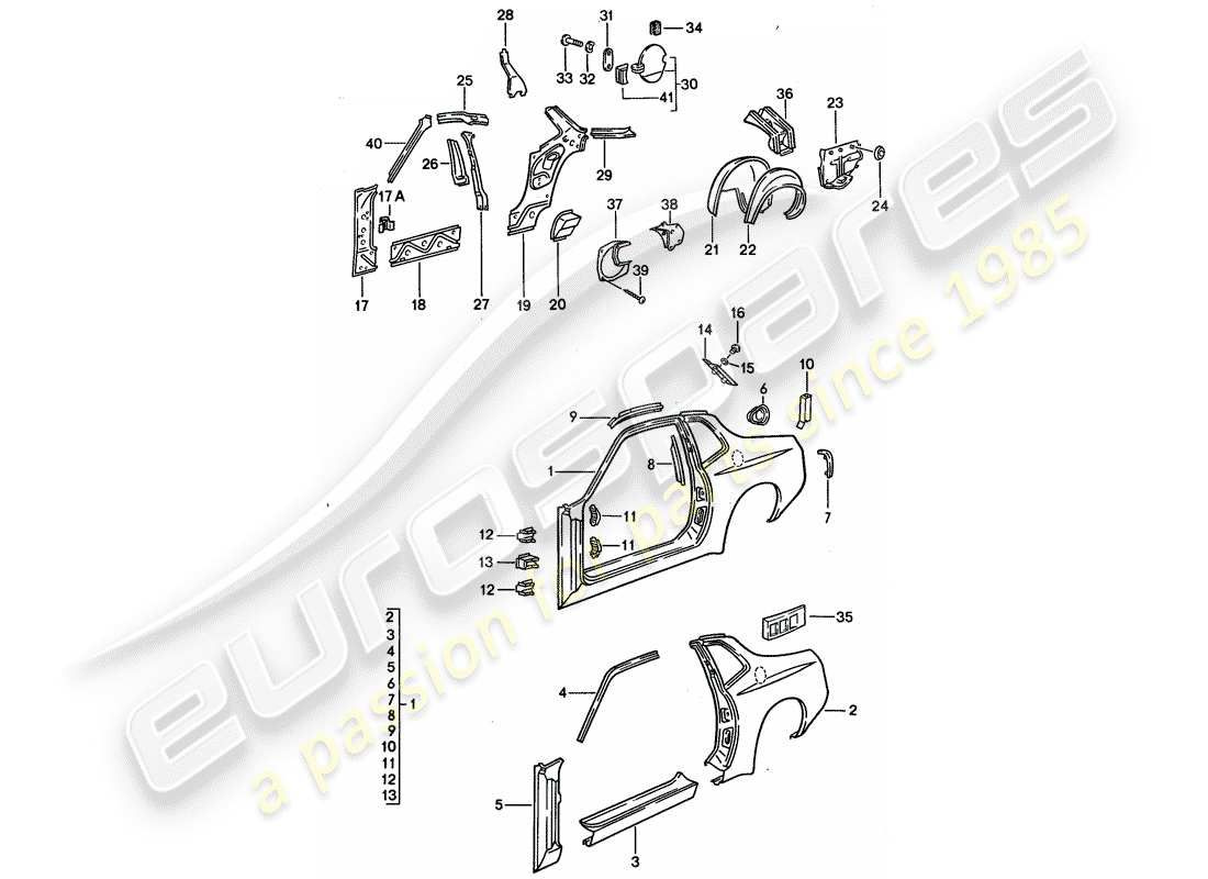 porsche 1990 (944) pannello laterale diagramma delle parti