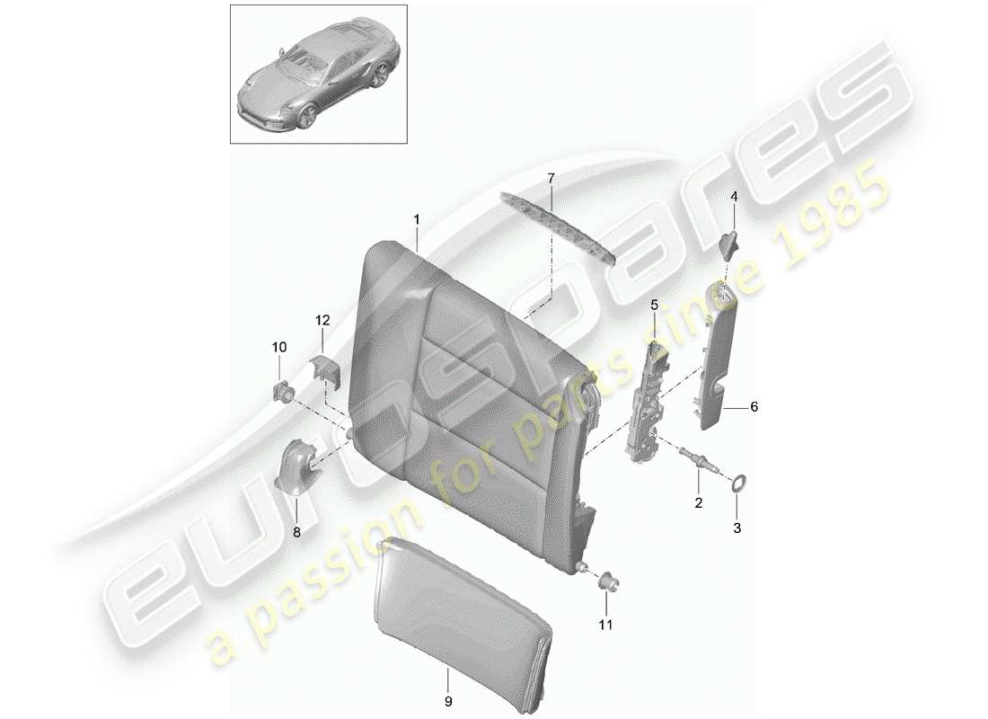 porsche 2016 (991-1 turbo) schienale del sedile di emergenza schema delle parti