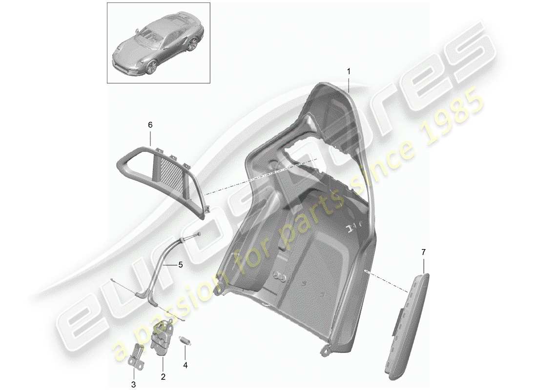 porsche 2014 (991-1 turbo) guscio dello schienale diagramma delle parti