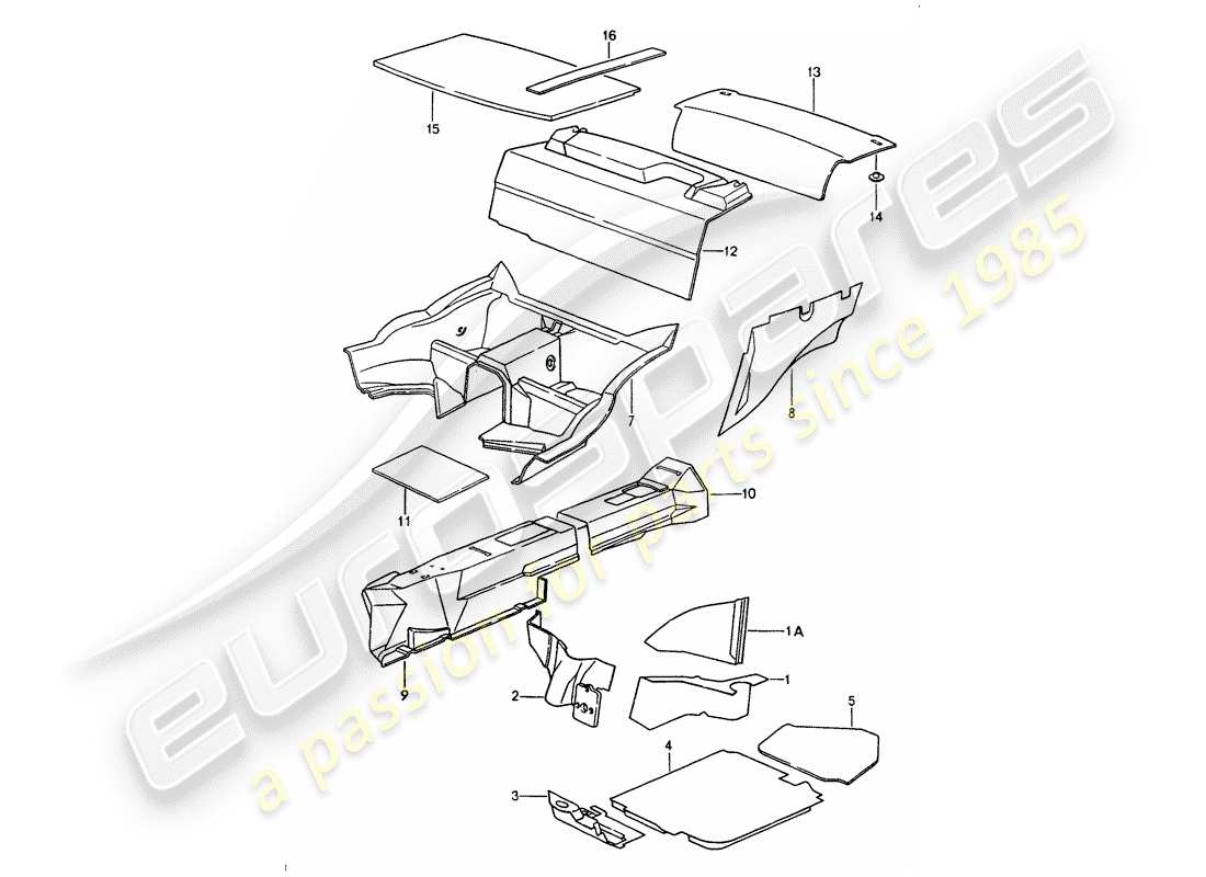 porsche 1990 (964) scocca - assorbitori acustici diagramma delle parti