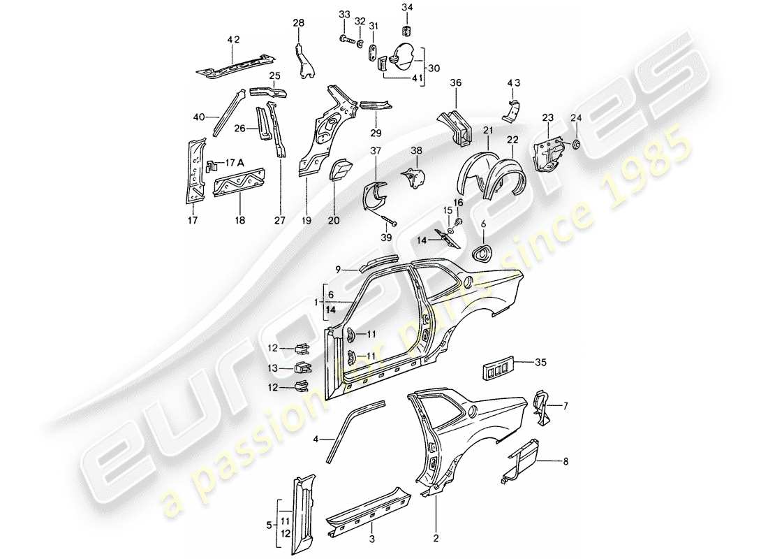 porsche 1993 (968) pannello laterale diagramma delle parti