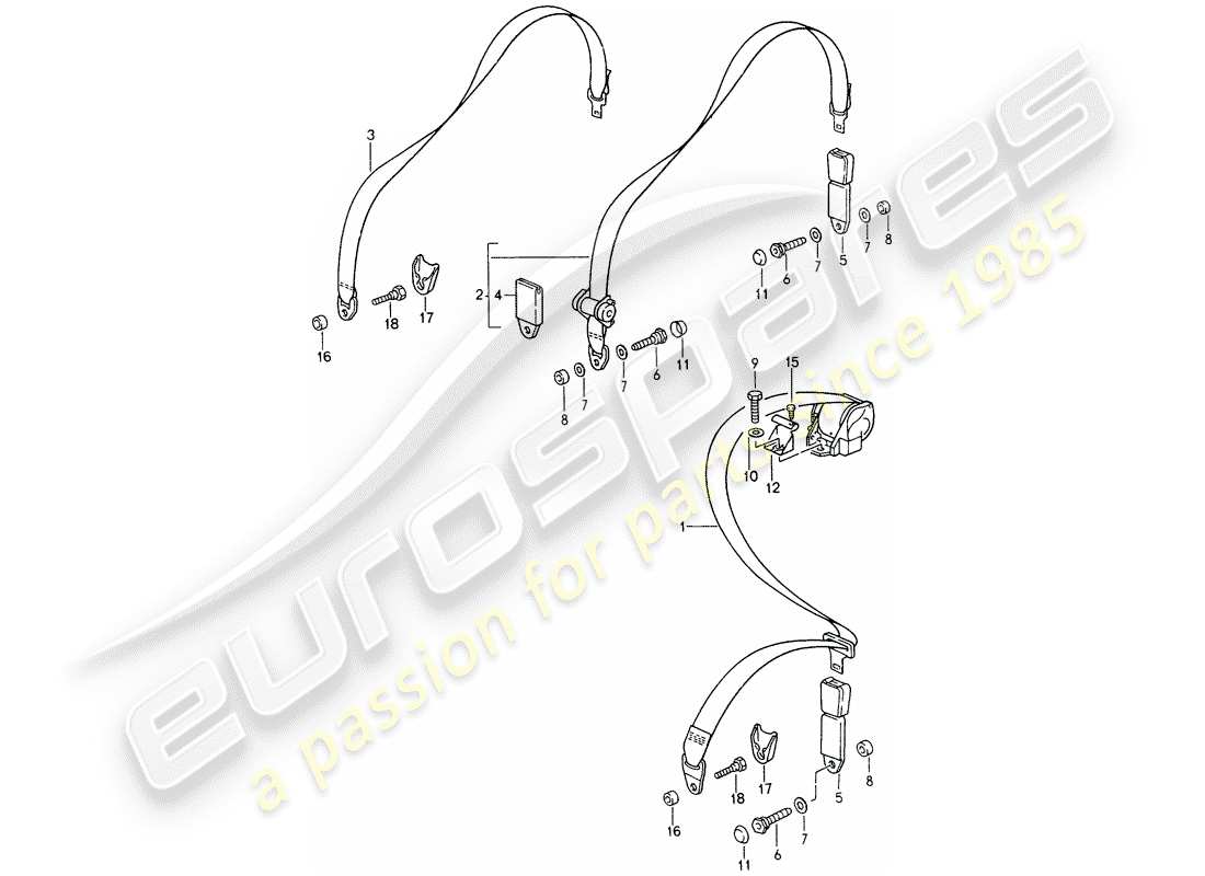 porsche 1995 (993) cintura di sicurezza diagramma delle parti
