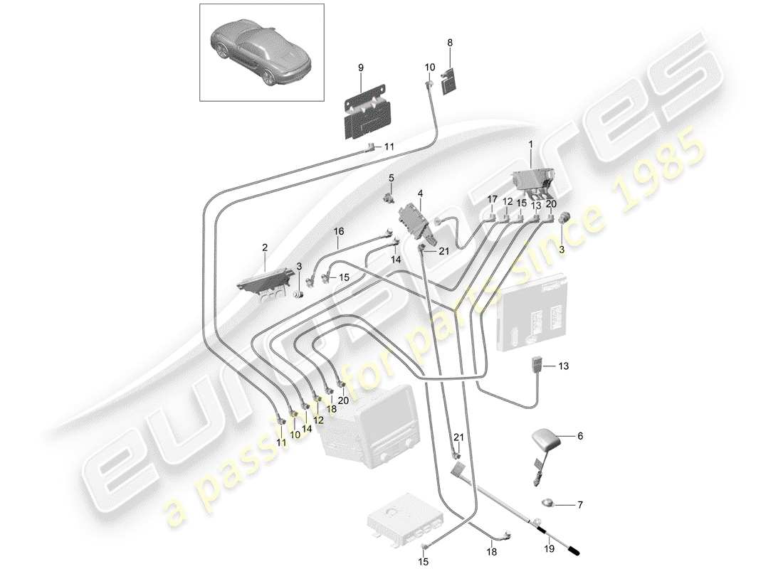 porsche 2015 (981 boxster) diagramma delle parti del ripetitore d'antenna