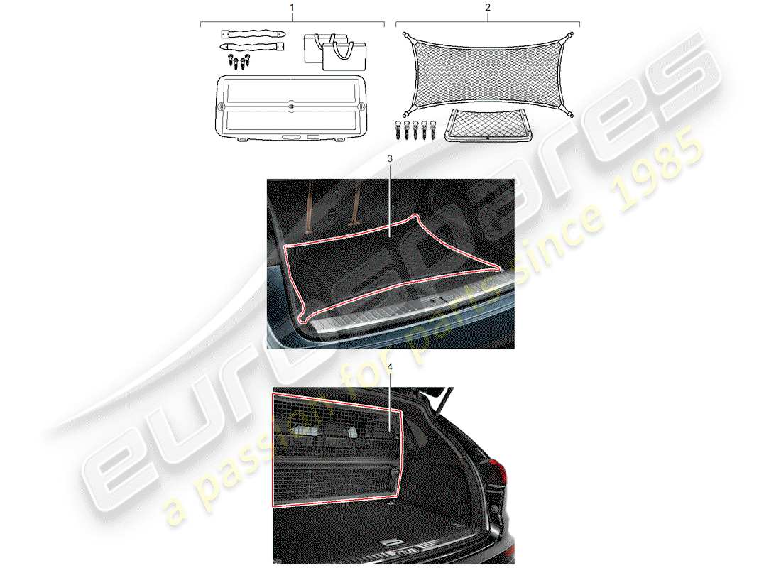 porsche 2018 (tequipment cayenne) rete di carico diagramma delle parti
