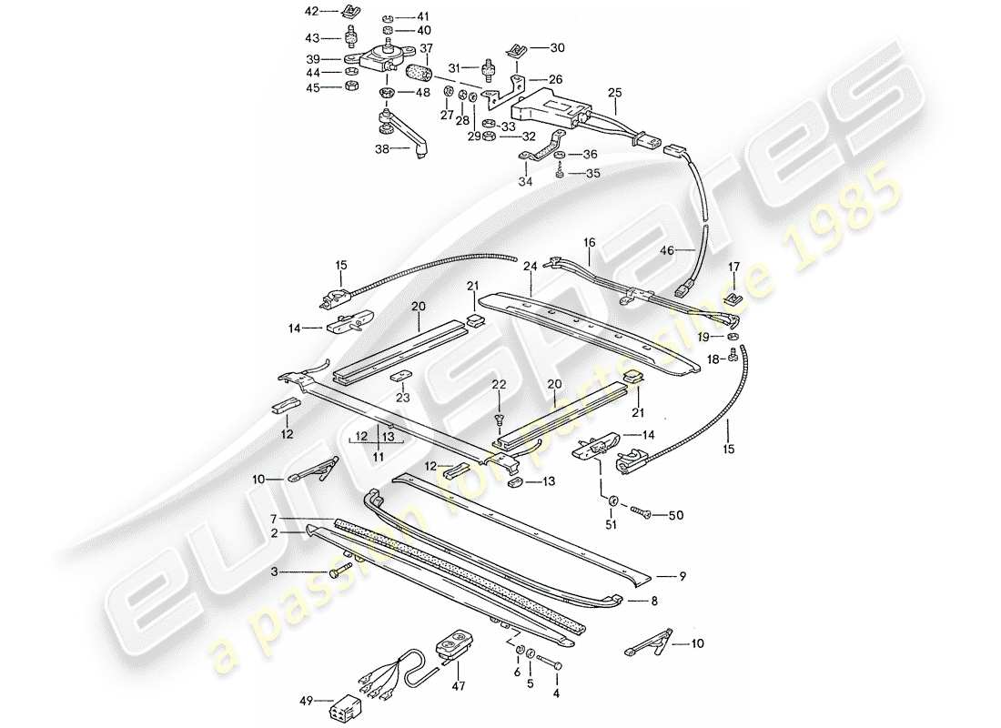 porsche 1990 (928) tetto apribile - regolabile elettricamente schema delle parti
