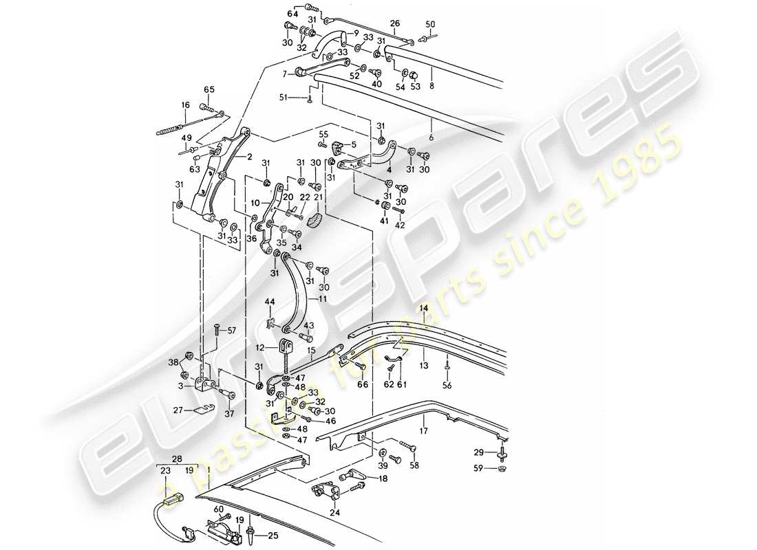 porsche 1990 (944) telaio superiore diagramma delle parti