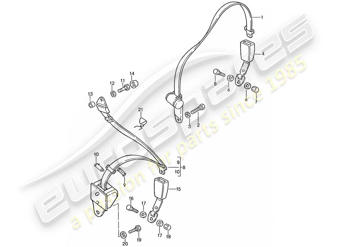 porsche 1990 (928) cintura di sicurezza diagramma delle parti